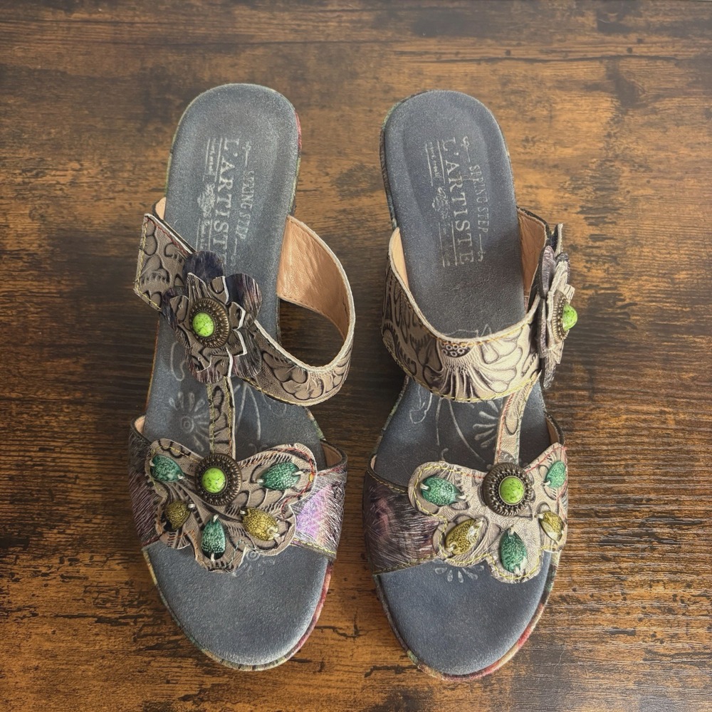 L'Artiste Spring‎ Step Meliauna Floral Beaded Heel Sandals Sz 9.5-10